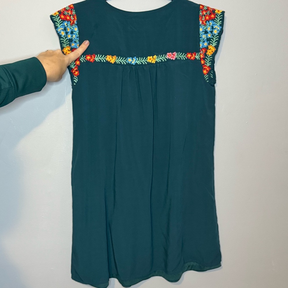 Savanna Jane Teal Tunic with Colorful Floral Embroidery - Picture 3 of 4